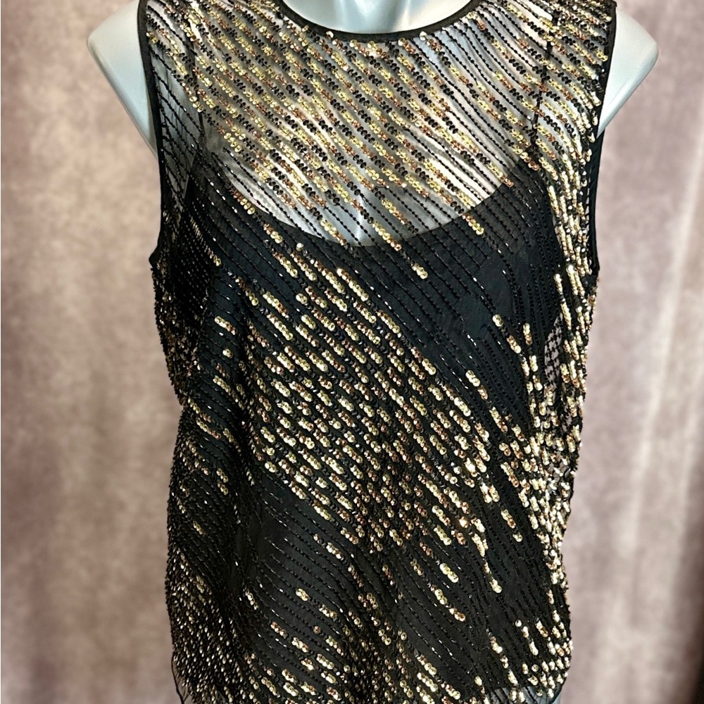 MaxMara Black and Gold Sequin Sleeveless Top Size Large